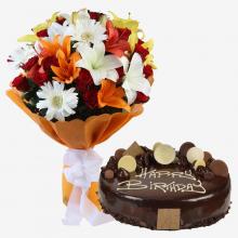 Mixed bouquet with Chocolate cake
